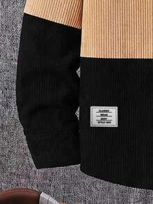 SHEIN 大童男孩休閒拼色拼接連帽襯衫，附口袋，適合秋冬春季，適合戶外玩耍、上學、街頭穿搭、派對與居家休閒，高 CP 值 - 卡其色 - 查看 4
