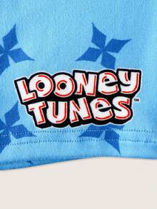 LOONEY TUNES X SHEIN 小男孩卡通印花上衣與短褲貼身休閒居家服 - 藍色 - 查看 4