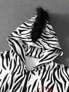ROMWE MEN Men's Personalized Zebra Print Fur Hat Streetwear Hoodie Sweatshirt Set - White - View 3