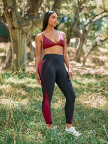Voyena Women's Plus Size Colorblock Patchwork Athletic Leggings - Black - View 7