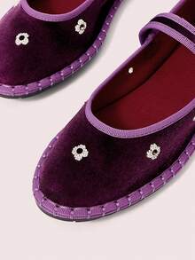 CUCCOO DOLLMOD Women's Shoes New Round Toe Purple Flower Metal Buckle With Versatile Mary Jane Closed Toe Flat Shoes - Purple - View 3