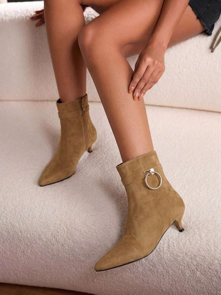 Daringsoles 女款舒適休閒杏色小貓跟短靴,適合約會、通勤與度假穿搭的優雅靴款 - 杏色xxx - 查看 1