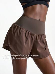 Innovista Innovista Women's High Waist Running Shorts Outer Layer Built In Liner Pocket Compression Workout Shorts Yoga Gym Training Activewear Athleisure - Chocolate Brown - View 4