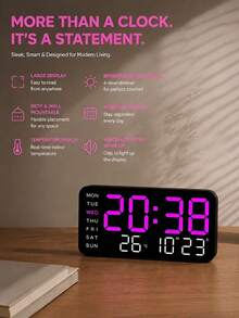 Teckwe Large-Screen LED Digital Wall Clock ,USB Power Supply, Dual Alarms, Temperature And Date/Week, Adjustable Brightness, ℃/℉ Switch, Minimalist Design, Suitable For Home And Office Use(Battery Not Included) - multicolor - View 2