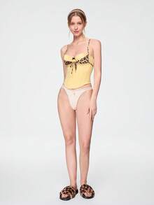 Bonmuse 豹纹拼接紧身胸衣露脐上衣，钢圈鱼骨吊带性感修身派对吊带背心束身衣女款 - 黃色 - 查看 8