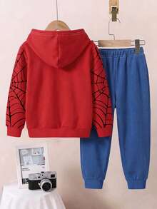 Setelan 2 Potong Hoodie Lengan Panjang Longgar Minimalis Kasual untuk Anak Laki-Laki, Cocok untuk Musim Gugur/Dingin - MultiWarna - View 2