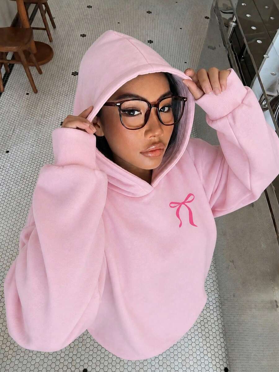 Teen Girls Casual Minimalist Loose Comfortable Hooded Sweatshirt Suitable For Autumn/Winter - Multicolor - View 1