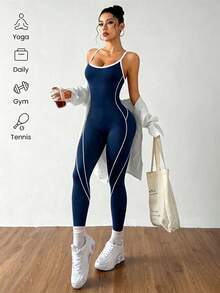 Dewbera Dewbera Seamless Backless Fitted Sports Jumpsuit - Teal Blue - View 7