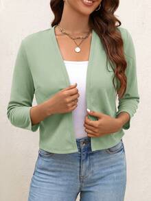 SHEIN LUNE Jaket Kerja Pendek Hitam Wanita, Pakaian Musim Semi, Gugur, dan Musim Dingin untuk Wanita - Mint Green - View 7