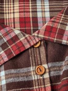 ROMWE Casual College Vintage Placket Button Plaid Checkered Fold Collar Women's Shirt - Multicolor - View 3