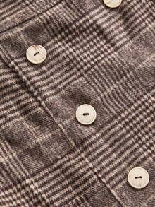Sweetness Autumn/Winter Women's Vintage Plaid Double-Breasted Shirt Top With Flared Hem - Brown - View 4