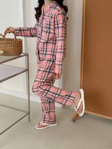 Teen Girl Casual Plaid Long Sleeve Shirt & Pants Set - Multicolor - View 5