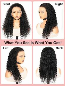 Peruca de cabelo humano com ondas profundas e frente de renda 13x4, com renda transparente, peruca encaracolada de cabelo humano com densidade de 180%, peruca de cabelo humano pré-arrancada com cabelo de bebê, na cor preto natural - Natural Black - Visão 6