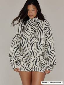 MUSERA Jaket Wanita Motif Zebra Kerah Corong dengan Resleting untuk Musim Gugur dan Musim Dingin, Cocok untuk Acara Keluar Rumah - MultiWarna - View 1