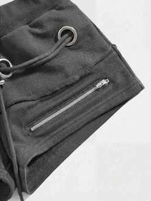 ROMWE Grunge Punk Y2K Retro Distressed Snowflake Metal Eyelet Lace-Up Ultra Low Waist Mini Shorts - Dark Grey - View 4