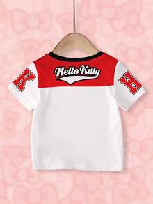 HELLO KITTY AND FRIENDS | SHEIN 少女圓領字母卡通印花休閒百搭短袖T恤 - 白色 - 查看 2