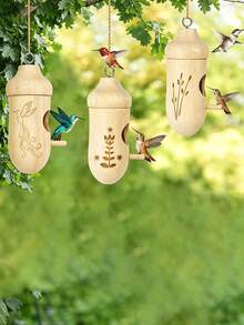 Hummingbird House – Wooden Outdoor Birdhouse With Hanging Rope, Gardening Gift - Brown - View 6
