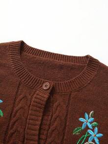 GlowEve CURVE Plus Size Women's Floral Print Casual Versatile Daily Wear Cardigan - Coffee Brown - View 3