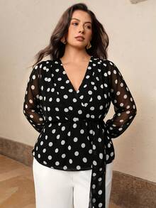 Juhart Blus Lengan Panjang Elegan Ukuran Plus dengan Leher V dan Potongan Pinggang yang Pas untuk Musim Gugur - Hitam - View 4