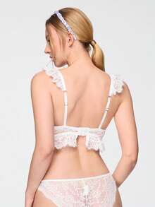 Bonmuse Conjunto de lencería de encaje para mujer 2 piezas - Blanco - Ver 2