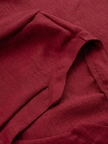 SHEIN Holidaya 女款休閒 70 年代風純色缺口領襯衫，百搭深紅色，適合野餐度假秋季穿搭 - 酒紅色 - 查看 7