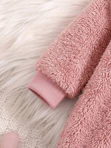 SHEIN 新生兒嬰兒花卉貼花刺繡毛絨連身長褲 - 粉色 - 查看 4