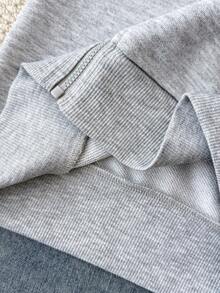 青少年女孩休閒運動灰色小馬刺繡裝飾連帽開襟衛衣，秋冬款 - 灰色 - 查看 8