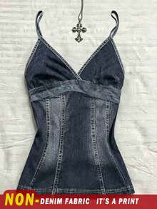 IslaSuriya Kamisol Kasual Wanita dengan Motif Efek Denim - MultiWarna - View 1