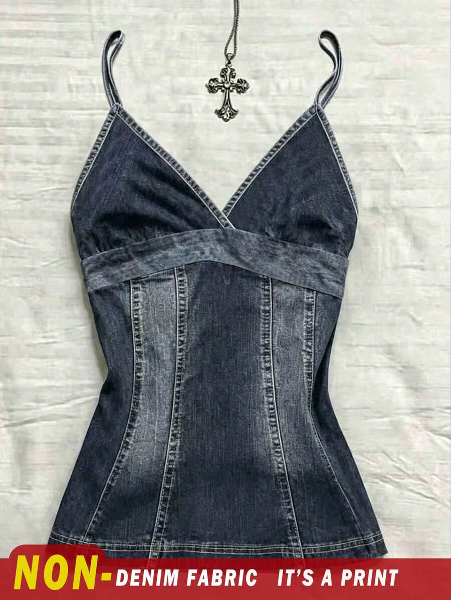 IslaSuriya Kamisol Kasual Wanita dengan Motif Efek Denim - MultiWarna - View 1