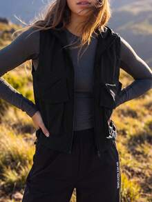 Exploreva Exploreva Women's Zipper Front Utility Pocket Outdoor Vest Jacket - Black - View 1