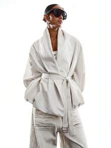 LYSMO Women's Fashion Versatile Long Sleeve Trench Coat Jacket For Daily Wear - White - View 3