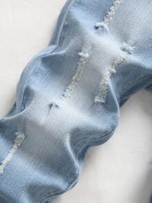 SHEIN Playful Pals Baby Boys' Light Washed Blue Distressed Stretch Denim , PocketedLightweightBreathableRelaxedEasy-CareSoftBoldChicGirlsSchoolStreetwear Pants - Light Wash - View 3
