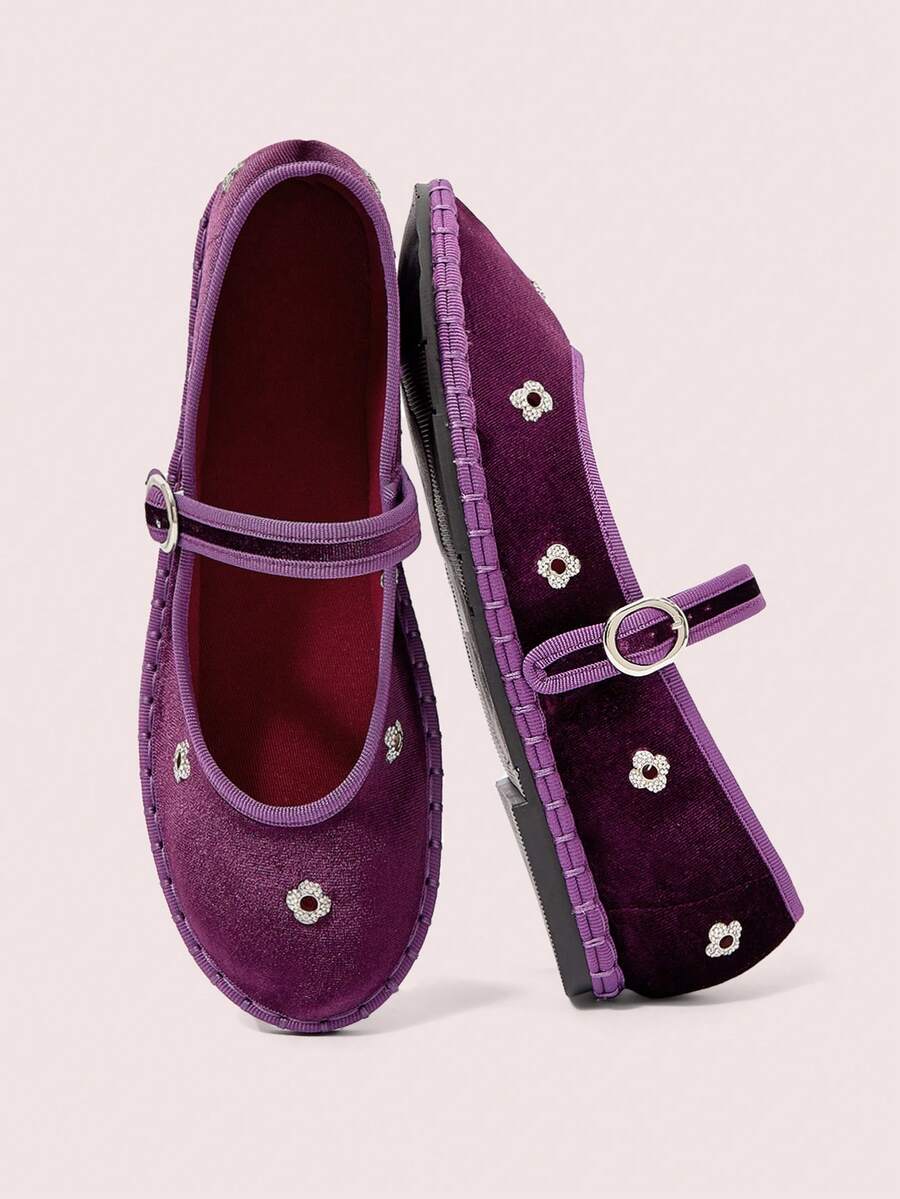 CUCCOO DOLLMOD Women's Shoes New Round Toe Purple Flower Metal Buckle With Versatile Mary Jane Closed Toe Flat Shoes - Purple - View 1