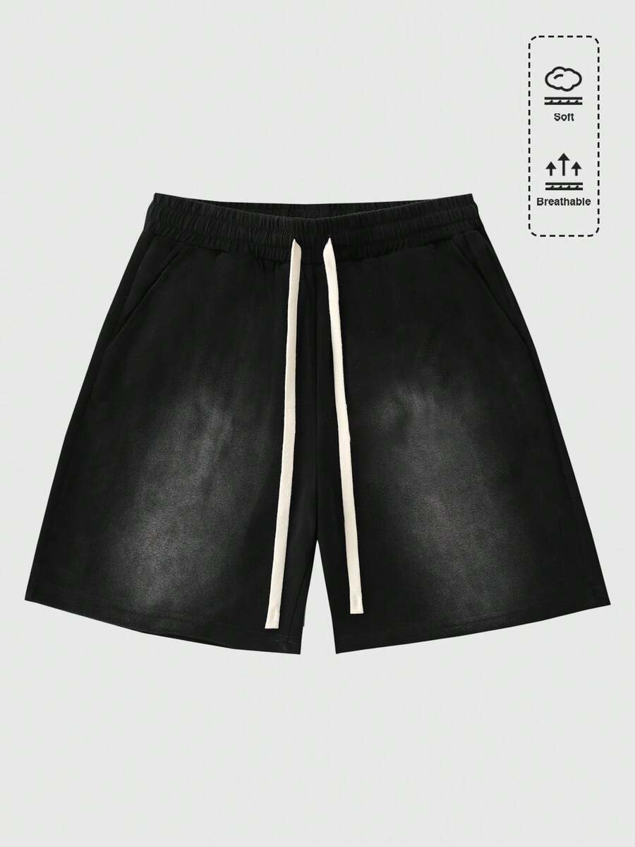 ROMWE MEN Essentials Men's Washed Loose Fit Shorts Streetwear Vintage Spring/Summer - Black - View 1