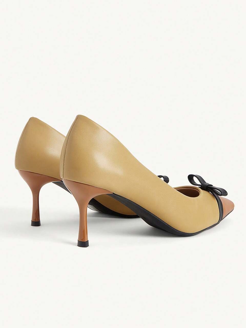 CUCCOO CHICEST Women's Shoes Beige Brown Color Matching Pointed Women's High Heels Shoes Bow Low Vamp Stiletto Heels PU Leather Fashion Elegant Wedding Party