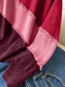 CosyJoli Plus Size Casual Cat Whisker Tassel Color Block Crew Neck Pullover Sweater Autumn Winter Clothes For Women - Red - View 4
