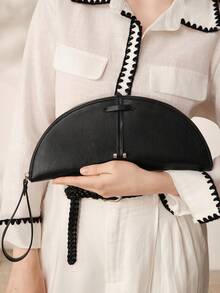 MOTF WOMEN'S FASHION HALF-MOON CLUTCH, CLASSIC BLACK, MINIMALIST HANDBAG FOR DAILY, COMMUTING, BANQUETS, DRESS MATCHING - Black - View 7