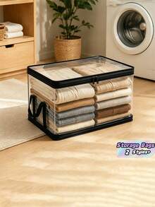 4-Piece Set Of Transparent Storage Bags With Black Trim, Featuring Dual Handles For Easy Portability And Packing; Dust-Proof And Moisture-Resistant Organization Bags With Large Capacity, Durability, And Foldable Design For Convenient Storage - Clear - View 1