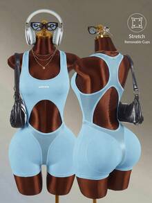 Amplova Rompi Olahraga Seksi Wanita dengan Motif Huruf dan Potongan - Baby Blue - View 2