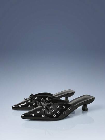 CUCCOO GRLICON Women's Studded Bow Decor High Heel Pumps