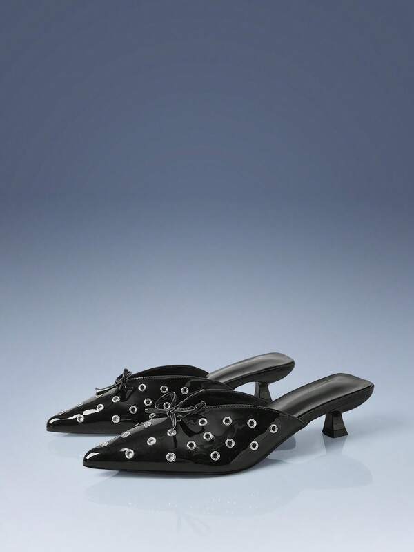 CUCCOO GRLICON Women's Studded Bow Decor High Heel Pumps