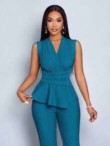 SOLERSUN Elegant Workwear Waist-Cinching Suit - Blue - View 5