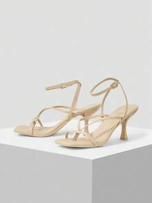 Mnmlis Women's Square Toe Apricot Strap Fashion High Heel Sandals, Suitable For Commuting, Dating And Party Wear - Apricot - View 1
