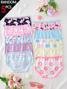 SHEIN 隨機混搭 10 款中 5 款，5 件組女童幼兒內褲套裝，可愛花卉、彩虹、彩虹與動物印花組合系列，柔軟光滑觸感，針織布料製成，高彈性內褲，適合日常基本需求、運動穿著，親膚舒適，四季輕便衣物 - 彩色 - 查看 2