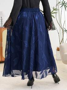 Modelyn Elegant Romantic Solid Color Chiffon Jacquard A-Line Regular Spring/Autumn Plus Size Skirt - Navy Blue - View 2