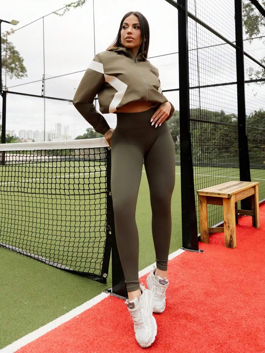 Maju Mazalli Women's High Waisted Ribbed Seamless Slim Leggings,Cloud Quick-Drying 4-Way Stretch Legging For Running Cycling Yoga Exercise Casual Sports - Olive Green - View 1