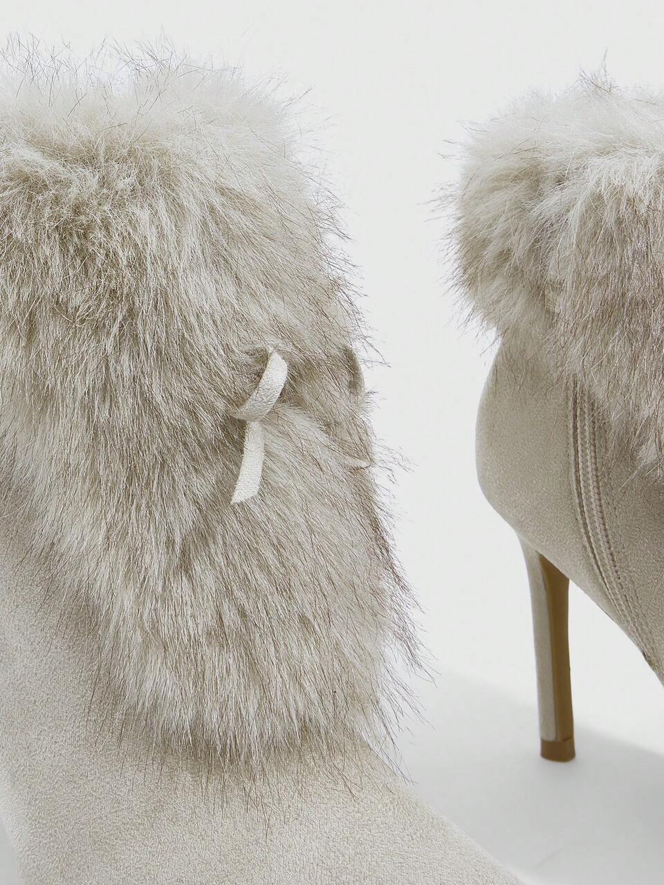 CUCCOO SZL Women Shoes Pointed High Heel Beige Hairy Boots Fashion Gorgeous Sexy Nightclub Party Boots Fur Boots Women's And Ankle Boots And Women's Boots