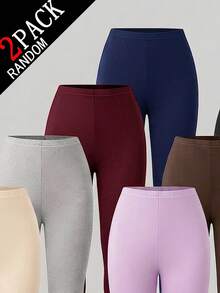 SHEIN [隨機發貨 2/7]女款四季通用簡約時尚舒適休閒針織緊身褲 2件組，貼身舒適百搭防走光，可當外穿褲與內搭褲穿著 - 灰色 - 查看 4
