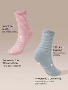 GLOWMODE 3 Pairs Socks Soft Ventilated Mesh With Embroidered Logo Workout Daily Casual - white + pink + blue. - View 3