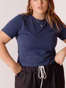 Aralina Curve 白色修身棉質 T-shirt - 藏蓝色 - 查看 7
